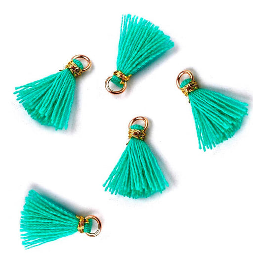 Buy 5 turquoise gold thread tiny tassel - 15mm (5)