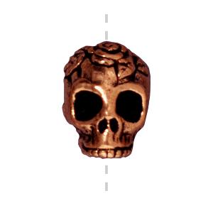 Skull and rose bead metal antique copper plated 10mm (1)
