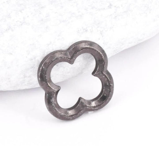 Connector Clover pendant hollowed Gunmetal 12mm (1)