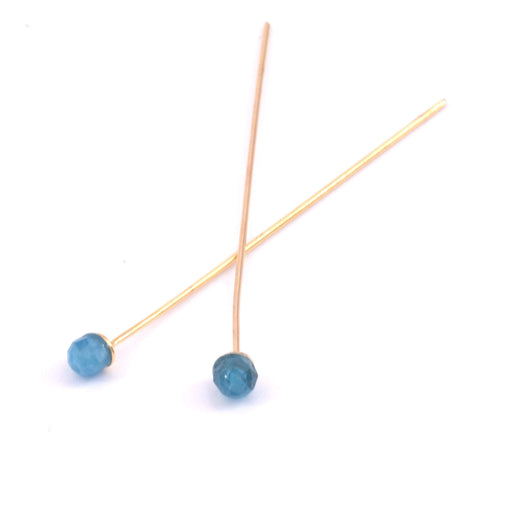 Headpins gold plated 4,4cm With Faceted bead 3.5mm Apatite (2)