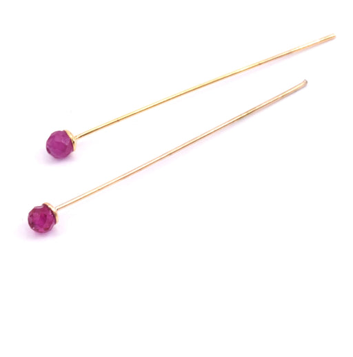 Headpins gold plated 4,4cm With Faceted bead 3.5mm Red Jade (2)