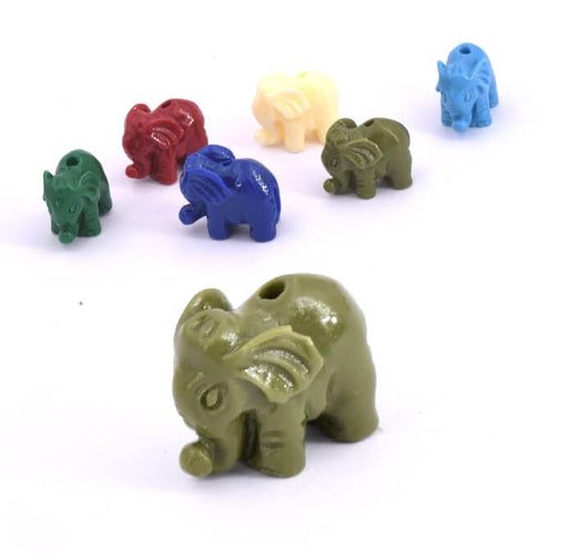 Elephant resin bead khaki green - 11x14x8mm - Hole: 1.2mm (1)