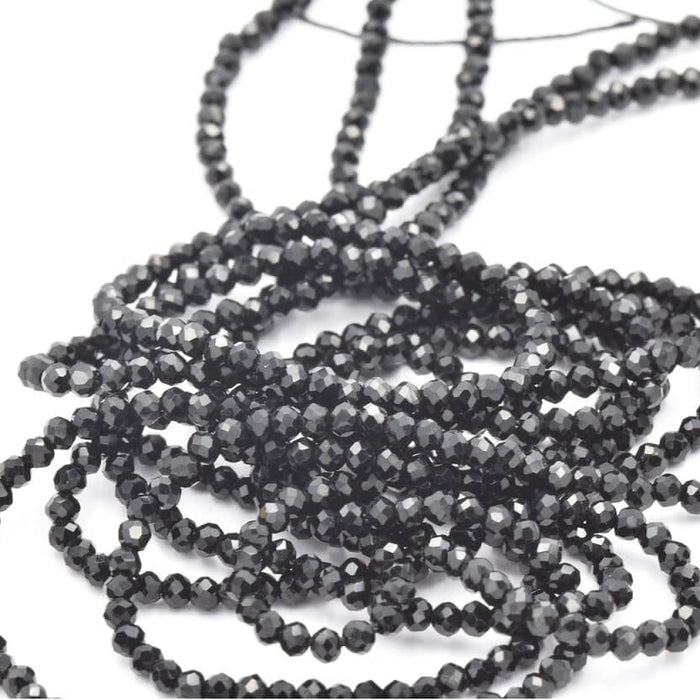 Glass Round Beads Faceted Black 2mm Hole: 0.5mm (1 strand)