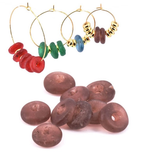 Buy Donut Rondelle Glass beads Ethnic Purple Mat 10-12mm (10)