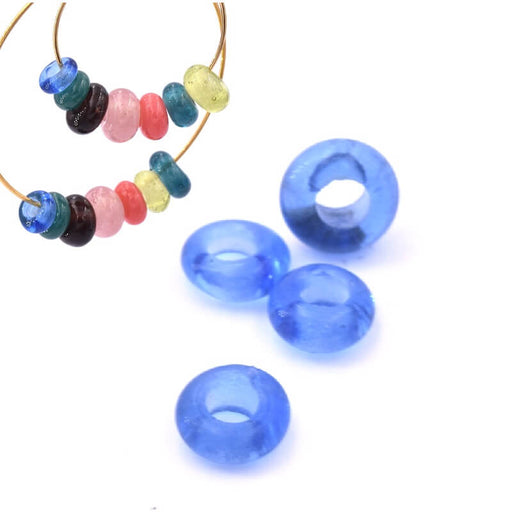 Ethnic glass donut wheel bead - blue 6-7mm (4)