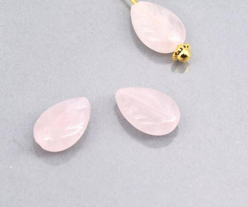 Beads carved leaf rose quartz 12x8mm (4)