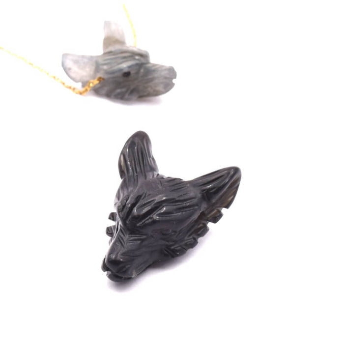 Wolf Head Pendant Obsidian Carved 24x17mm Hole: 1.5mm (1)