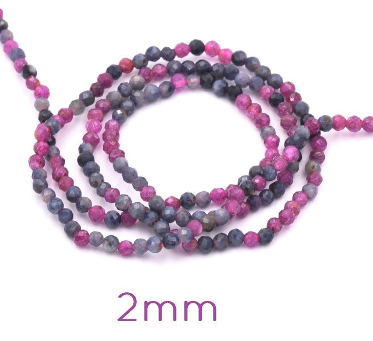 Sapphire and Ruby Mix Faceted Round Beads 2mm, Hole: 0.5mm - 38cm (1 strand)