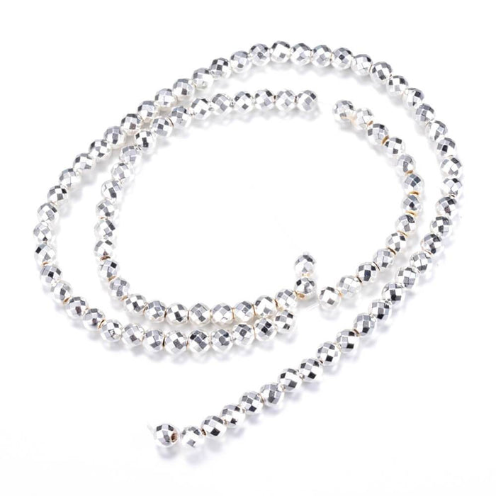 Hematite Faceted Round Beads Silver Plated 2mm - 40cm (1 strand)
