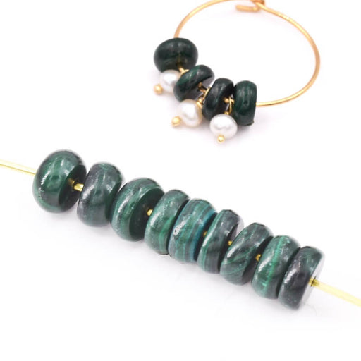 Buy Donuts Rondelles Beads Natural Malachite 6x2.5-3mm - Hole: 0.8mm (10)
