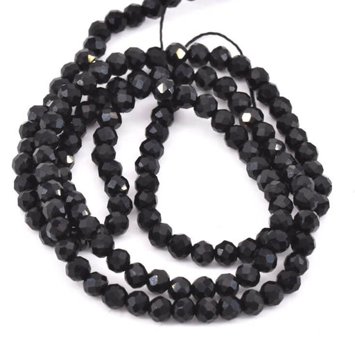 Round Faceted Beads Black Onyx - 3mm Hole: 0.8mm (1 strand-39cm)