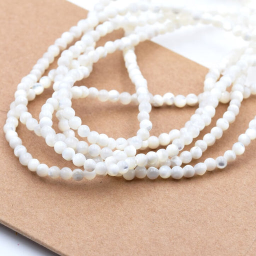 Buy Natural White Shell Mother of Pearl Round Beads 3.5mm - Hole: 0.5mm (1strand-39cm)