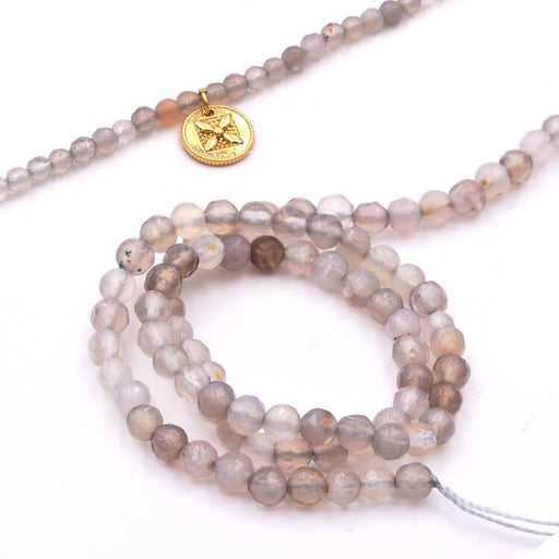 Buy Round Beads Faceted Gray Agate 4mm - Hole: 1mm (1 Strand-36cm)