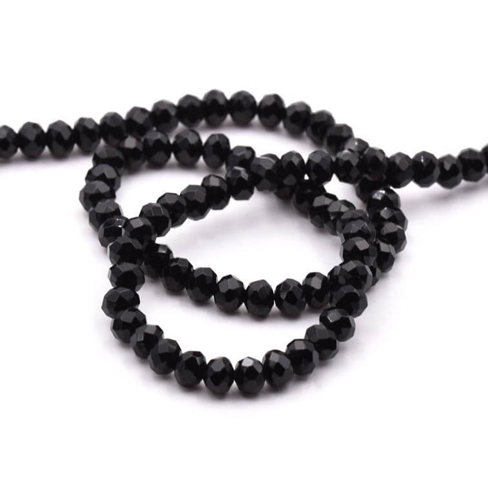 Beads Faceted Rondelle Black Jade 4x2.5mm - Hole: 1mm (1 strand-34cm)