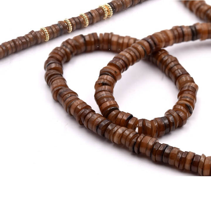 Heishi Rondelle Beads Shell Dyed Brown 6x1-2mm (1 strand-39cm)