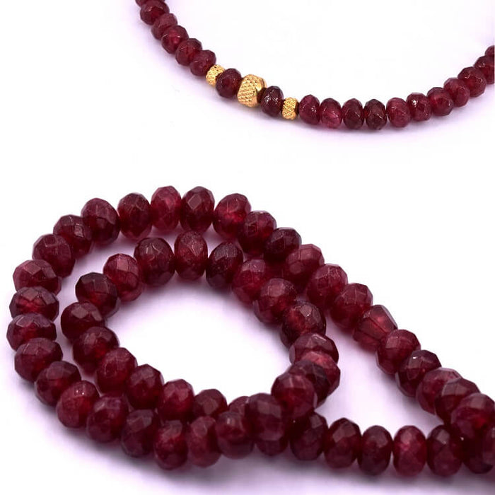 Faceted rondelle bead Red tinted jade - 6x4mm - Hole: 1mm (1 strand-36cm)