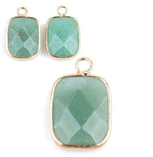 Aventurine pendant Rectangle Faceted crimped golden 18x13mm (1)