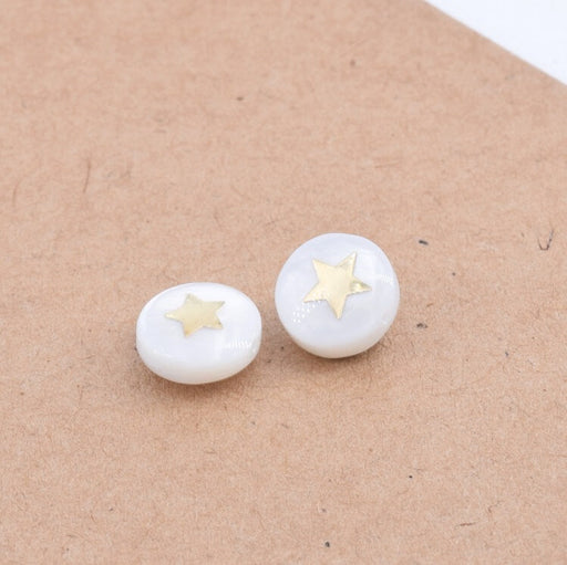 Buy White Shell Flat Round Beads with Golden Star 8x3.5mm - Hole 0.6mm (2)
