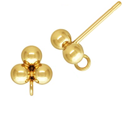 Buy Earrings pin 3 beads 3mm with ring gold filled (2)
