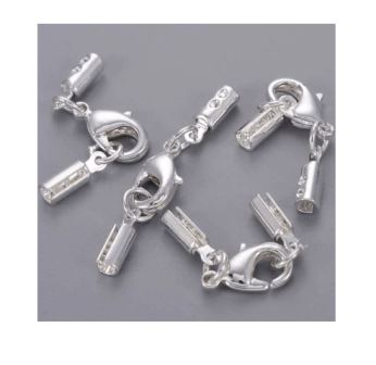 Cord ends with clasp silver colour 30mmx 2mm (2)