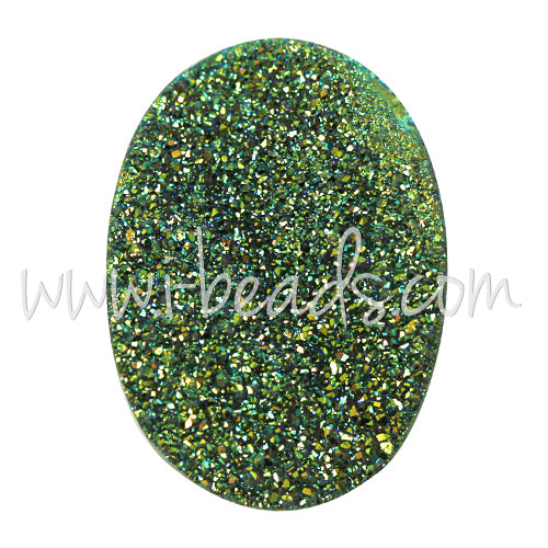 Drusy quartz oval cabochon titanium green 16x12mm (1)