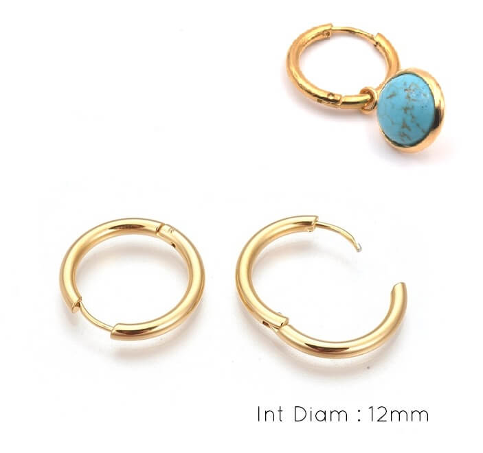 Stainless Steel GOLD earring Huggie Hoop-16x2mm-int diam : 12mm (2)