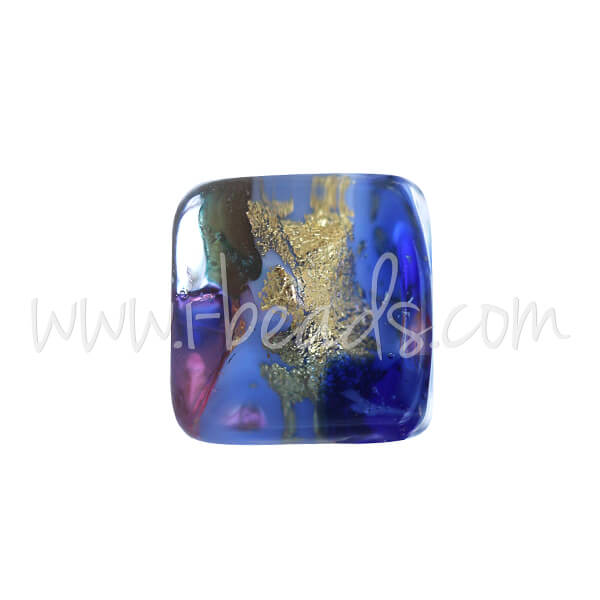 Murano bead cube multicolour blue and gold 6mm (1)