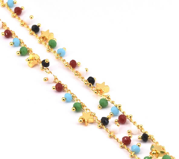Fancy chain gold plated 18K quality -beads 3mm - stars 5mm (50cm)