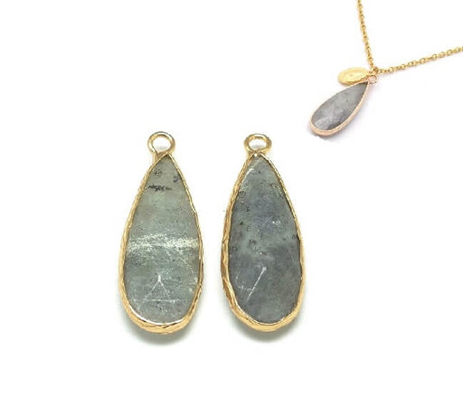 Buy Labradorite drop Pendant, with Golden Brass 32x11mm (1)