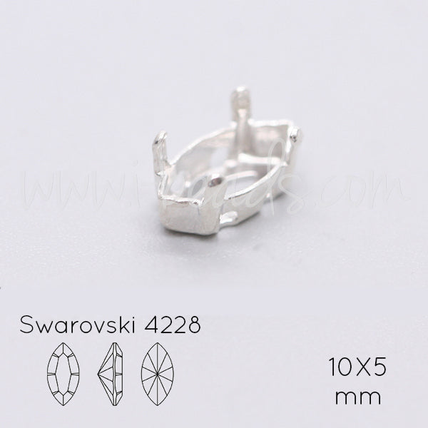 Sew on setting for Swarovski 4228 navette 10x5mm silver plated (2)