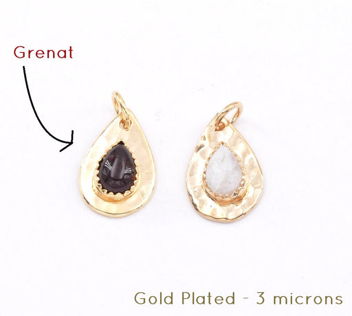 Gold plated 3micron- drop with garnet cabochon -15mm (1)
