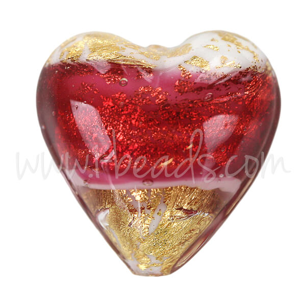 Murano bead heart pink and gold 20mm (1)