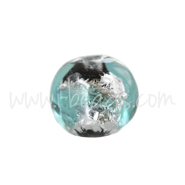 Murano bead round blue and silver 6mm (1)