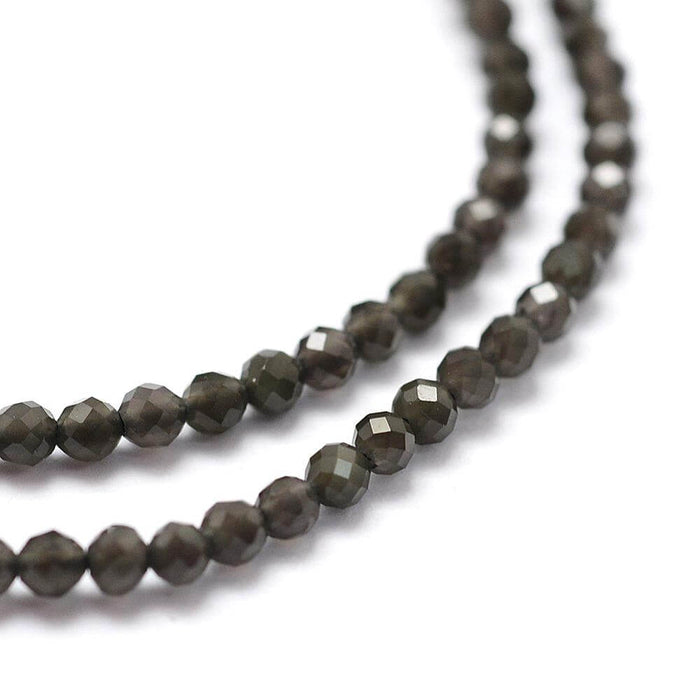 Natural Black Obsidian Beads, Faceted, 2mm , hole: 0.5mm; 175pcs/strand, (38cm) (1)