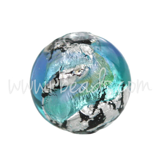 Buy Murano bead round blue and silver 10mm (1)