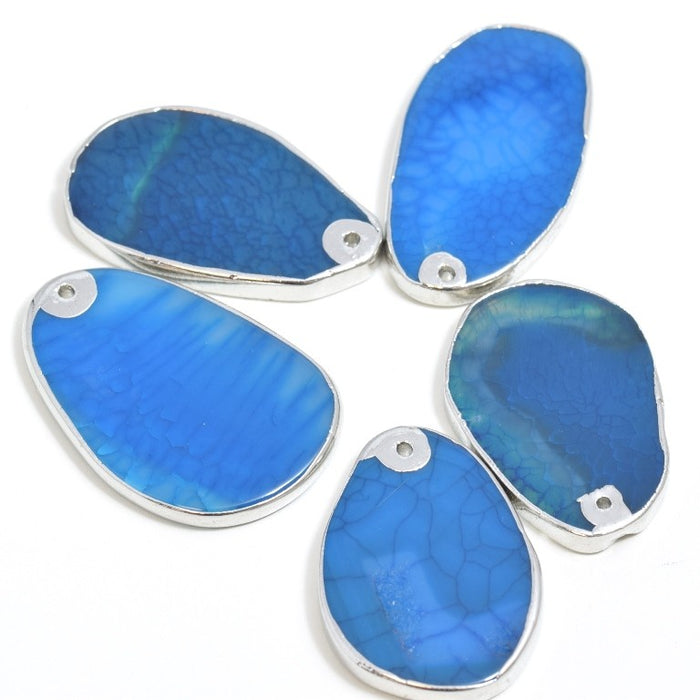 agate Blue TURQUOISE slice pendant set with Rhodium brass - approx 4.5 cm x 2.5 cm