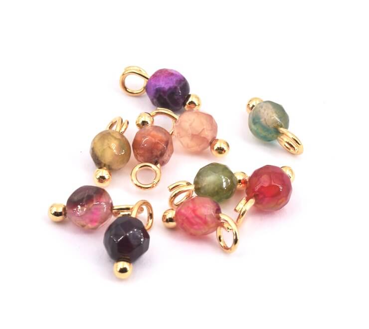 Charms Gemstone Jade mixed colors beads 4mm + headpins golden plated quality (10)