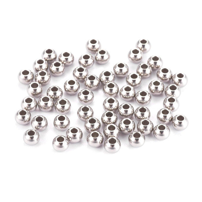 Stainless Steel round Beads, steel color - 3x2mm hole 1,2mm (50)