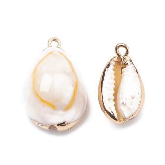 Buy COWRIE shell with golden brass setting 20-30mm (sold per 1 unit)