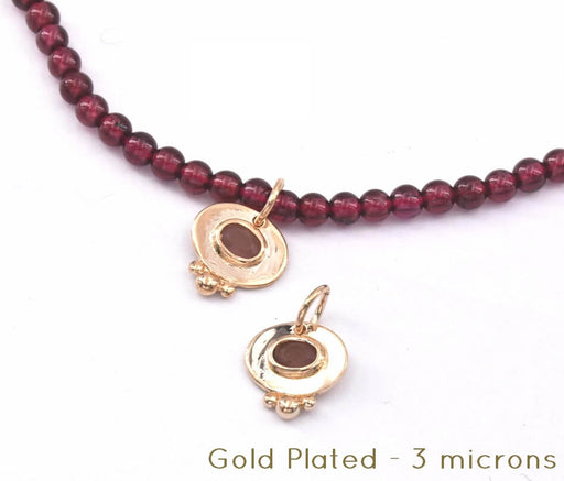 Buy Pendent link, gold plated 3micron - tiny oval charm with garnet gemstone - 10x0,7mm (1)