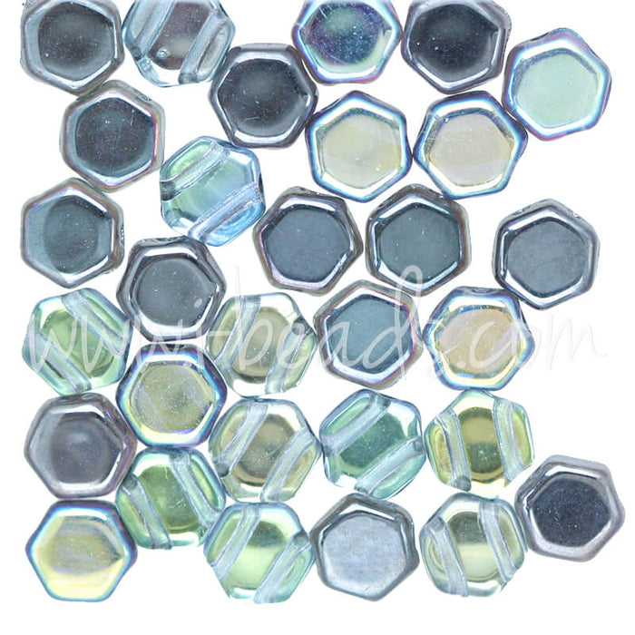 Honeycomb beads 6mm crystal graphite rainbow (30)