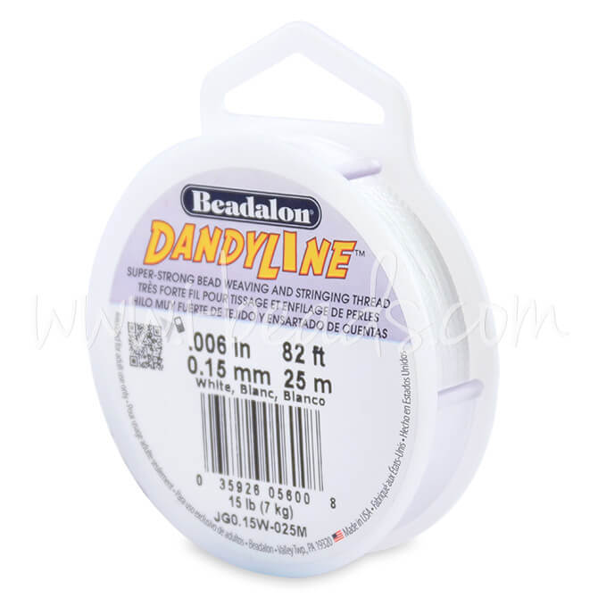 Beadalon dandyline white nylon braided thread cord 0.15mm 25m (1)