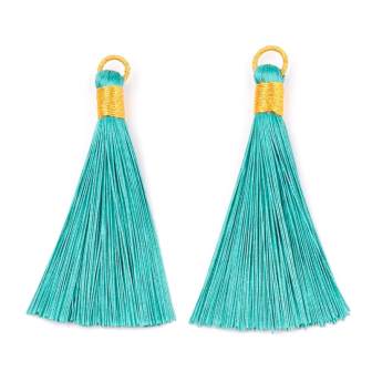 Polyester tassel Green Water and Gilded Wire ring 80mm-Hole 7mm (1)