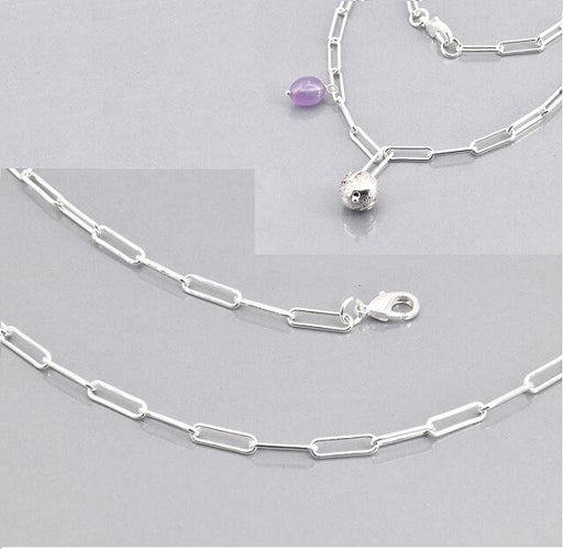 Paperclip Chain Necklace with Clasp, brass silver plated quality 12x4mm-47cm (1)
