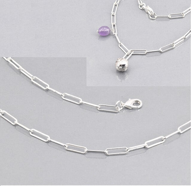 Paperclip Chain Necklace with Clasp, brass silver plated quality 12x4mm-47cm (1)
