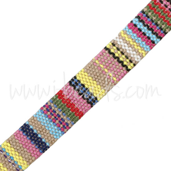 Flat cotton cord ethnic multi pastel 10mm (1m)