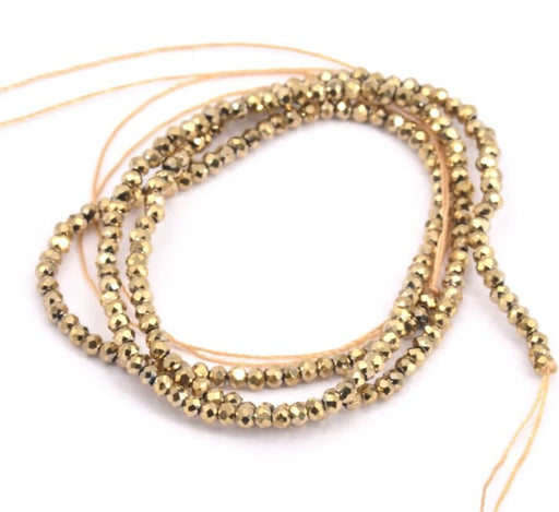 Buy Glass Bead dark gold, Faceted, Round 2mm, hole 0.6mm - 36cm (1strand)