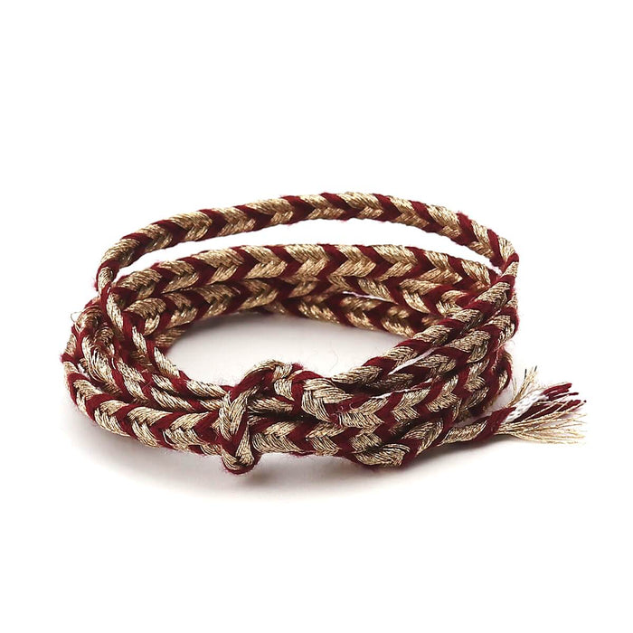 Braided polyester ribbon cord Color Dark Red and Gold -3.5mm (50cm)