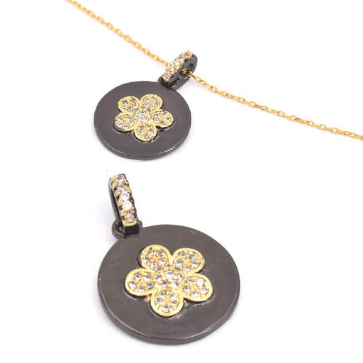 Medal black lacquered with zirconium flower 17mm + 4mm (1)