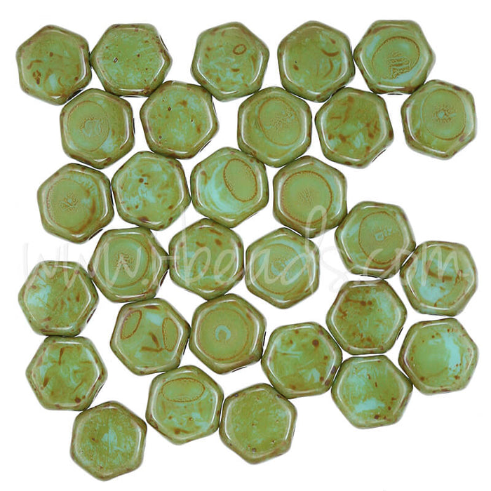 Honeycomb beads 6mm blue turquoise dark travertine (30)